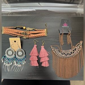 Boho Jewelry Bundle | Paparazzi Fringe Necklace + Bracelet + 2 Earrings